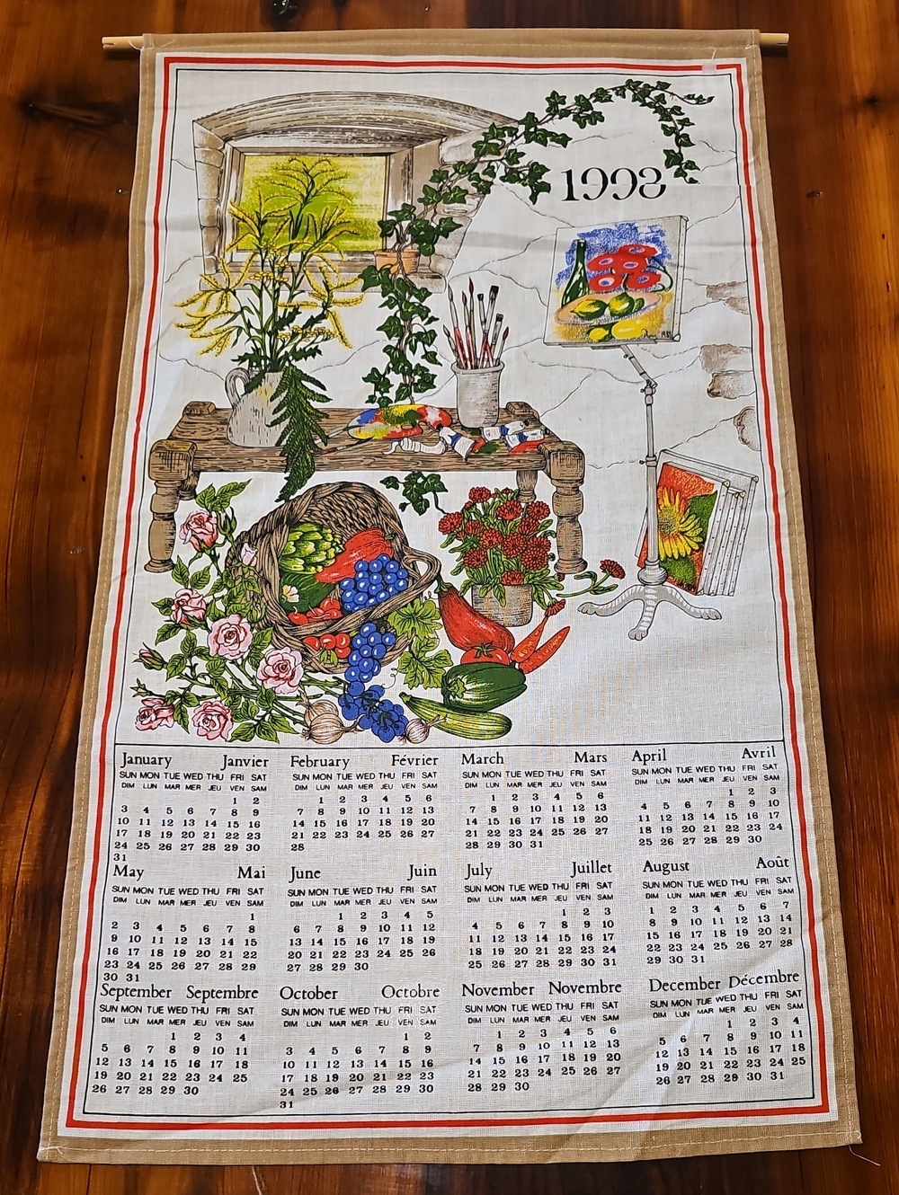 Vintage Kitchen Tea Towel Calendar Print - Multicolor